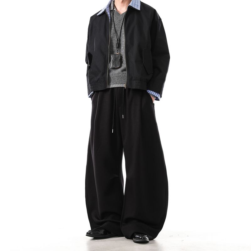 

Dream Made American-Style Gray Wide-Leg Scimitar Pants for Men, Autumn Loose Straight-Cut Sickle Casual Trousers Black XL