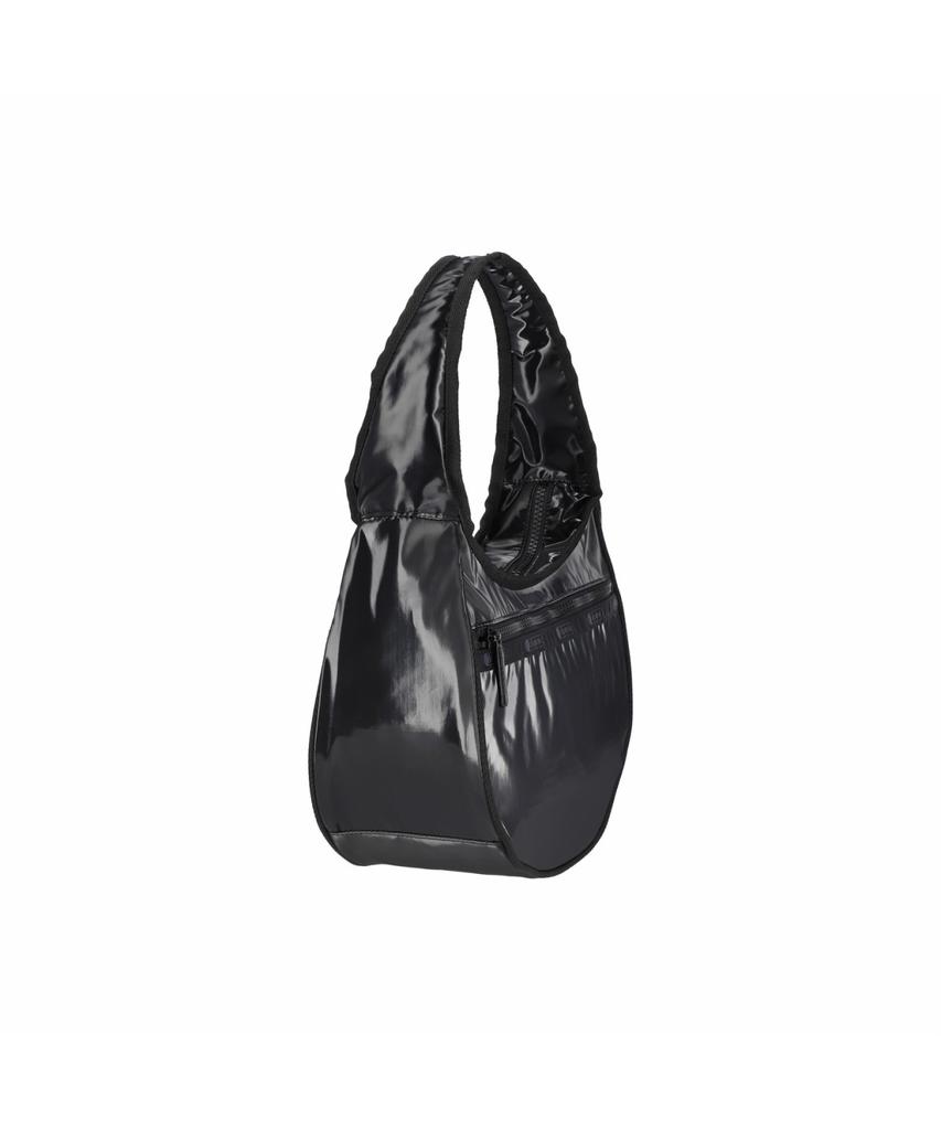 Lesportsac Black Shine Medium Crescent Zip Shoulder Bag [1810.M135]