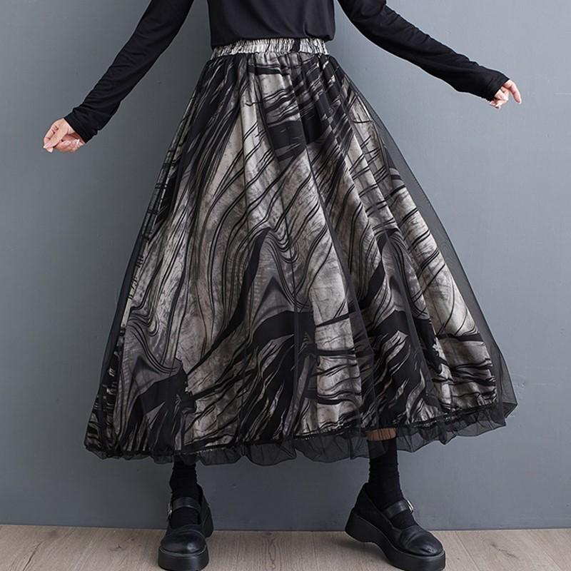 Mesh Plus Size High Waist Vintage Spring Summer Autumn Casual Loose Long for Woman Skirts Womens Skirt