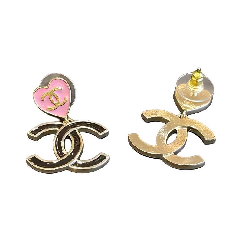 CHANEL Elegant and Exquisite Double C Three-dimensional Metal Earrings Women's Black