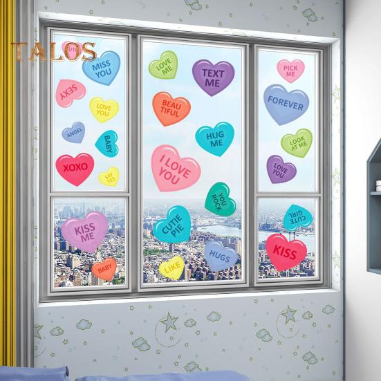 8 Sheets/Set Love Heart Window Cling PVC Reusable Colorful Valentine's Day Heart Shaped Electrostatic Glass Cling Decoration Sticker Decal