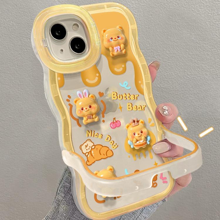 Cheese Bear Doll Suitable for Apple 16PROMAX Mobile Phone Case 15 Invisible Double Bracket 14 Cute Niche Anti-fall