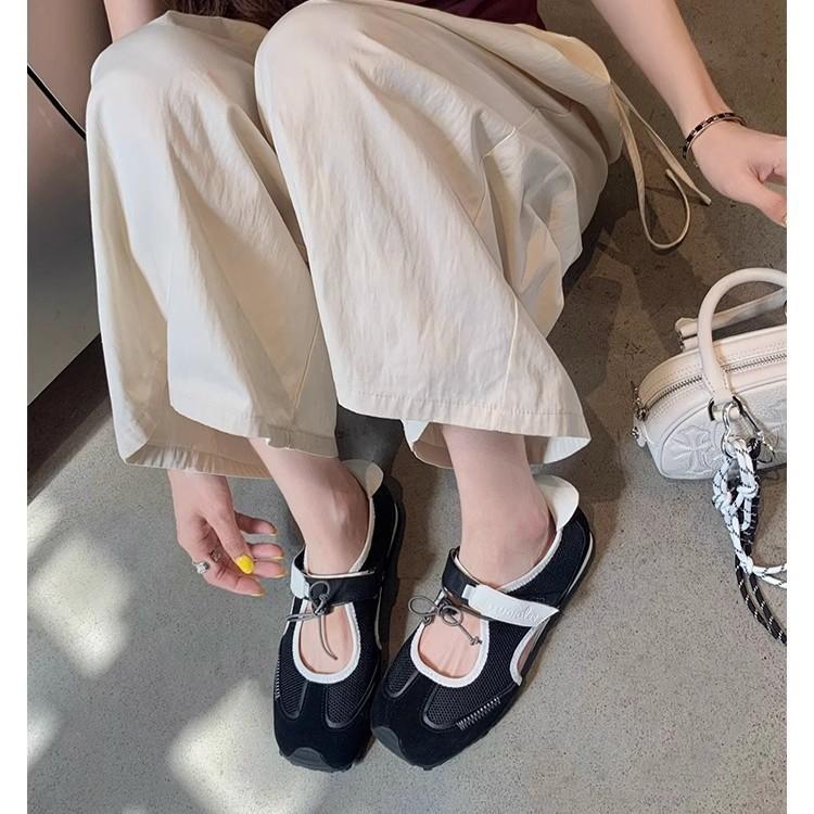 Grape mother same ugly cute Velcro versatile sports casual shoes round head contrasting color drawstring soft sole Mary Jane shoes women