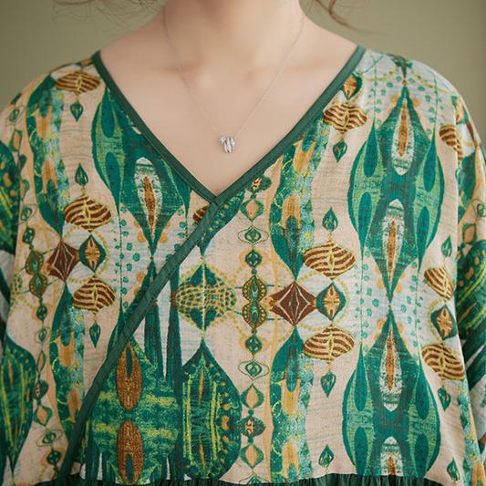 Dámské šaty velké velikosti Bohémské dlouhé léto s krátkým rukávem a kulatým výstřihem potištěné šaty