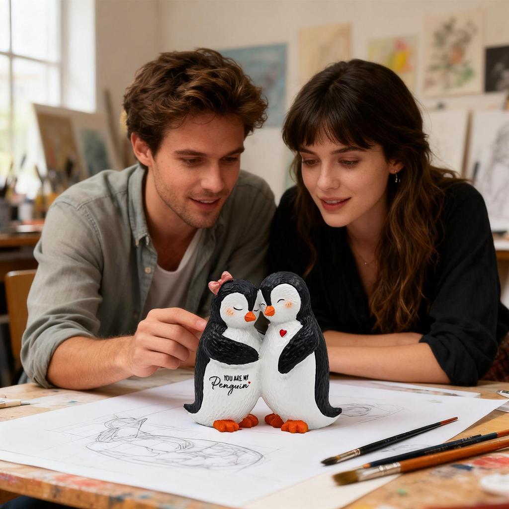 Couple Penguin Figurine Cute Romantic Resin Penguin Lovers Statue Home Decor For Christmas Birthday Valentines Day