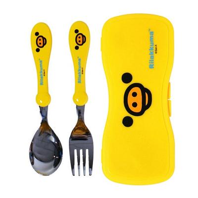 Rilakkuma Novo Conjunto de Colher Garfo Estojo Face, Amarelo, Colher + Garfo + Estojo, utensílios de mesa populares coreanos