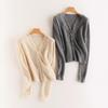 2024 Women's V-Neck Cashmere Cardigan with Lace Trim - Knitted Wool, Long Sleeve, Short Sweater Coat for Autumn Winter