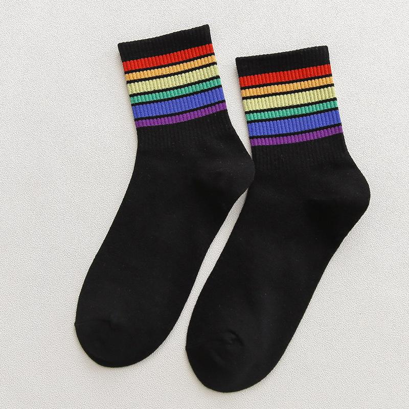 Female Spring and Autumn Fashion New Rainbow Sport Tube Socks