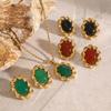 Stainless steel retro heavy industry gem earrings European and American inlaid agate pendant niche twist weaving