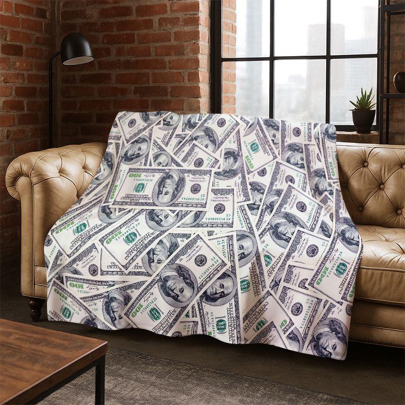 Cartoon Dollar Euro Money Rich Flannel Blanket Soft Warm Throw Blanket for Bedroom Living Room Bed Travel Camping Picnic Gift