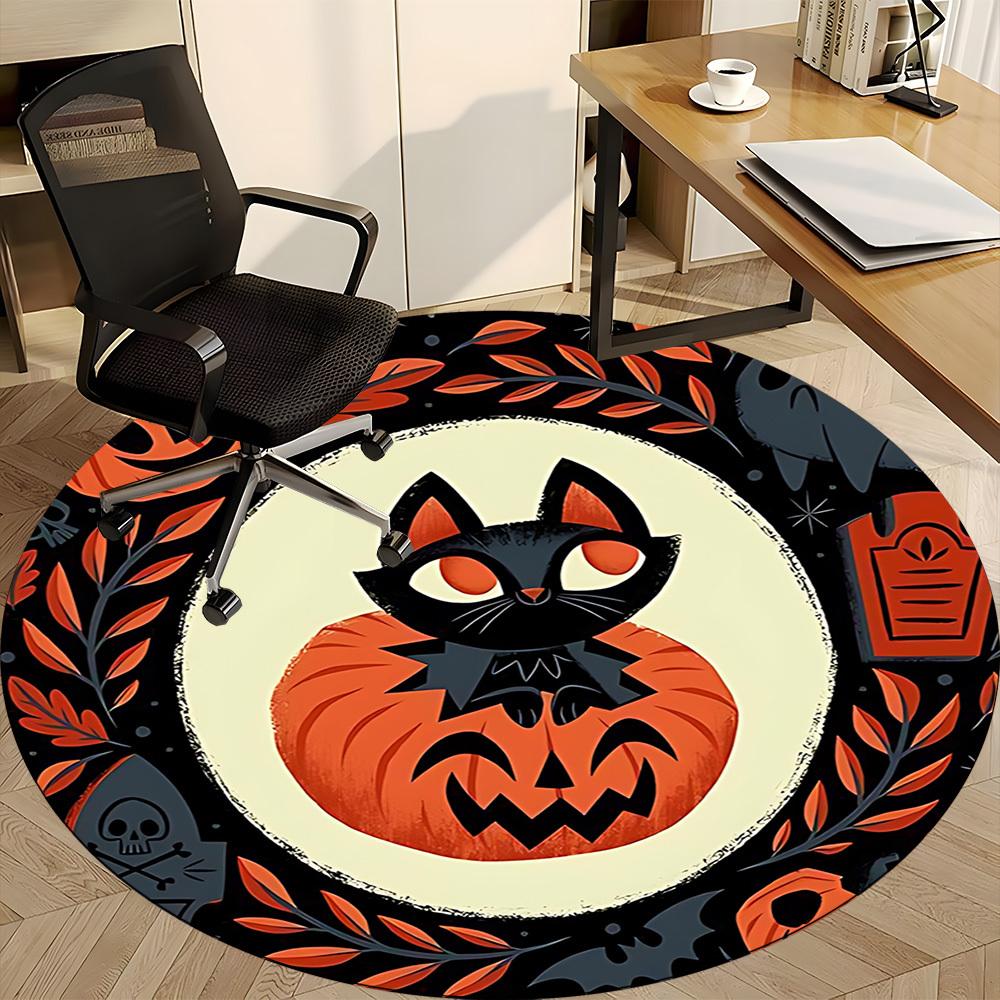 1PC Halloween Pumpkin Office Round Rug, Non slip, Soft and Durable Office Rug for Interior Decoration, Perfect for Office