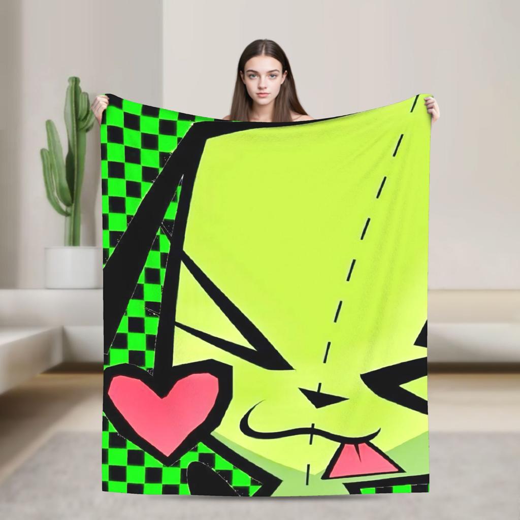Gir Invader Zim Cartoon  Throw Blanket  Flannel Bedspread For Couch Chair Sofa Bed Funny Sofa Bed Cover