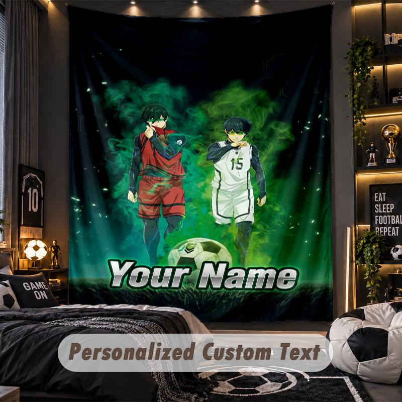 Personalized Wall Tapestry,Blue Lock Custom Printed Name, Fabric Wall Art For Indoor Room Backdrop