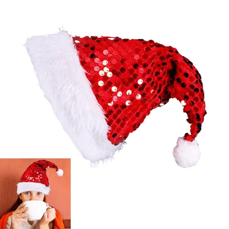 Christmas Santa Hats with Furry Brim Caps New Year Party Cosplay Accessories