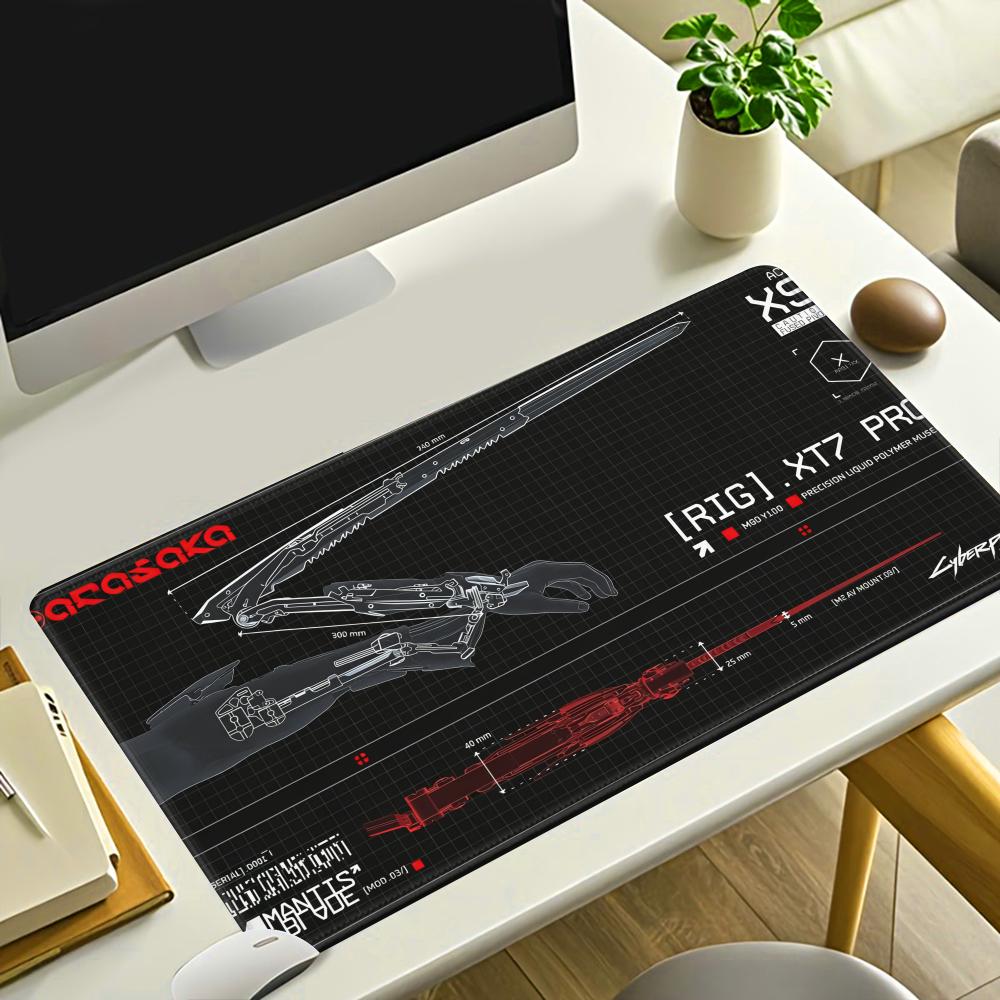 HYBXAXC CCyberpunk Blueprint Gaming Mouse Pad Cute HD Desk Pad Extended Gaming Keyboard Mats Large XXL Gamer