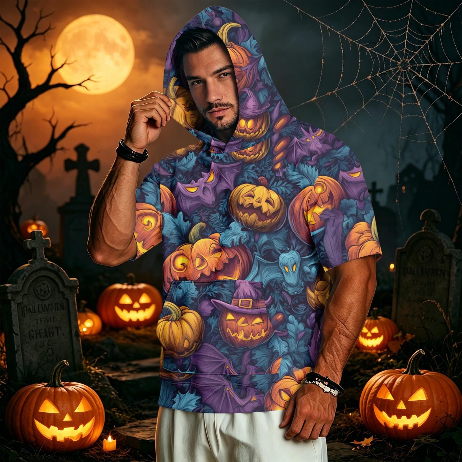 Men s Casual Vintage Lightweight Hooded Short Sleeve Sweatshirt M фиолетовый