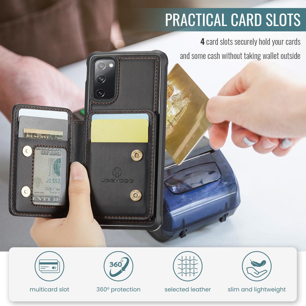 For Samsung Galaxy S20 FE Case JEEHOOD J05 Leather Mobile Cover with Detachable Magnetic Card Bag