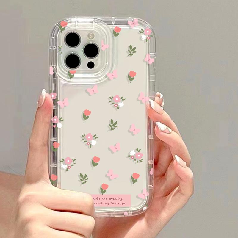 Silicone Transparent Phone Case For iPhone 11 16 13 15 Pro Max 14 12 XS X XR 7 8 Plus SE 16promax Shockproof Flower Funda Cover