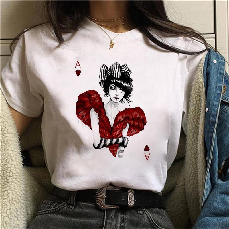 Cheap Women Summer Simple Casual Poker T-Shirt Women Ullzang Cute Aesthetic  White T-Shirt Funny Printed T-Shirt Streetwear T-Shirts | Joom