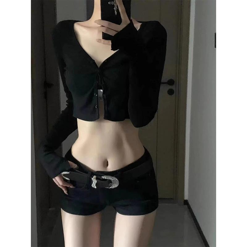 

Женские черные джинсовые шорты с высокой талией - Летние трендовые шорты Slim Fit S