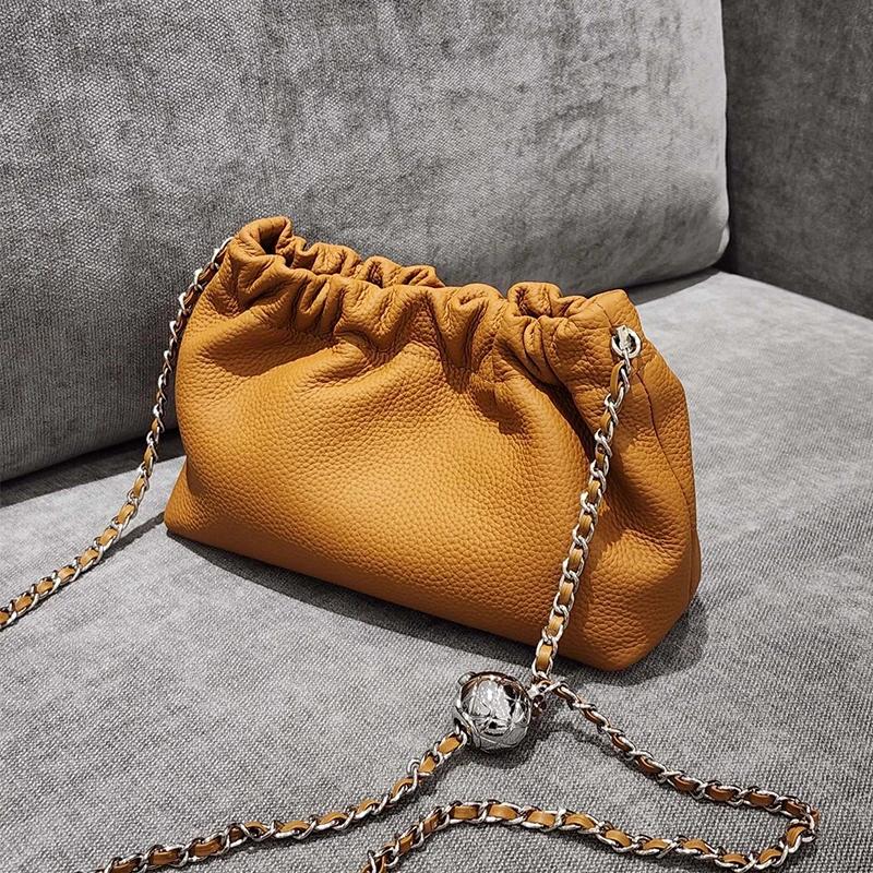 Genuine Cowhide Women's Bags Unique Shoulder Bag Small Soft Celebrity Style Luxury Elegant