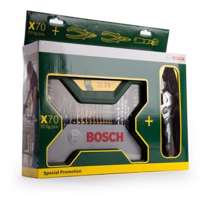 Set d'outils - BOSCH - X-line - 70 pièces - Forets HSS-TiN et béton - Embouts de vissage