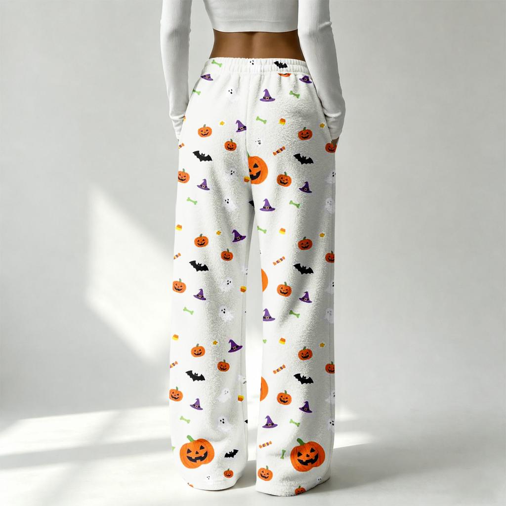 Damen Flanell Schlafanzughose für Halloween Gerade geschnitten Feiertags Loungewear Nachtwäsche