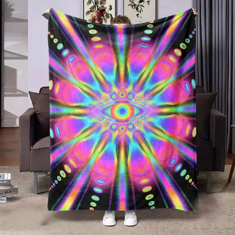 pc Vibrant Mandala Pattern Flannel Blanket Soft Warm and Cozy AllSeason Throw with Intricate Blue Pink Yellow and Green 75X95CM