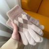 Fashionable Color Block Plaid Touchscreen Gloves - Warm Knit for Women, Students & Couples