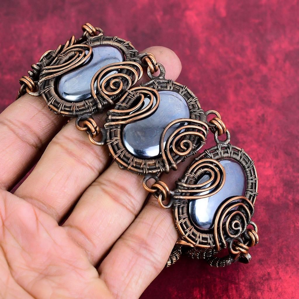 Shungite gemstone bracelet copper wire wrapped handmade bracelet copper jewelry adjustable chain bracelet wedding gift latest design jewelry