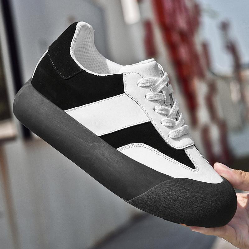 Personlighetsdesignade Casual Skor för Män Gångskor Mångsidiga Äkta Läder Man Sneakers Tjock Sula Vulkaniserade Skor