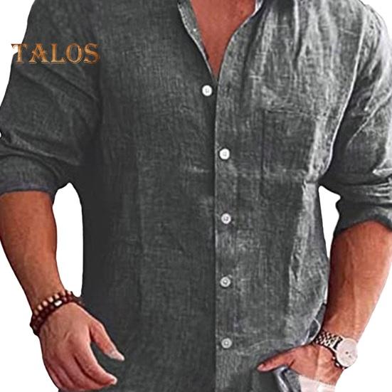 Spring Fall Men Shirt Turn-down Collar Chest Pocket Single-breasted Loose Long Sleeves Button Cardigan Mid Length Casual Daily Wear Top