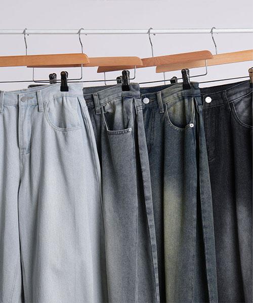 Elleonasi P56_[Standard/Long/S~3Xl/4 Colors] Side Pintuck Wide Washed Denim Pants / Black Denim