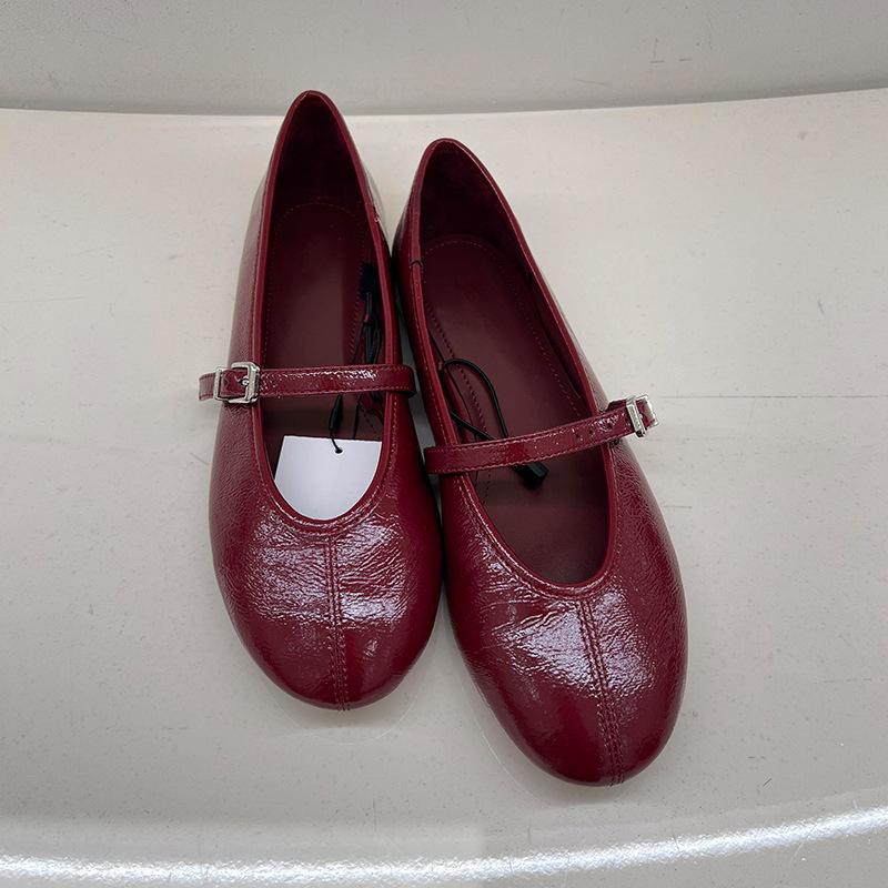 

Версия из овчины~ Настоящая кожа, однословная пряжка, туфли Мэри Джейн с неглубоким вырезом, женские, на плоской подошве, универсальные, маленькие красные туфли 40