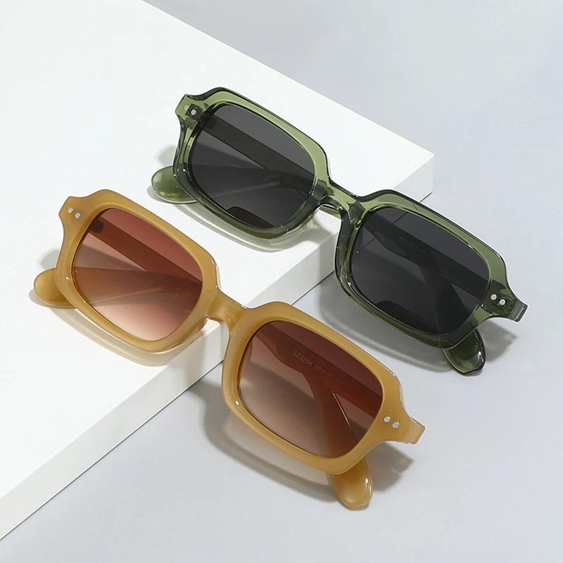 SO&EI Retro Small Rectangle Men Rivets Sunglasses Fashion Jelly Color Gradient Shades UV400 Women Sun Glasses