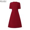 ZANZEA Women Casual Round Neck Short Sleeve Print Dress
