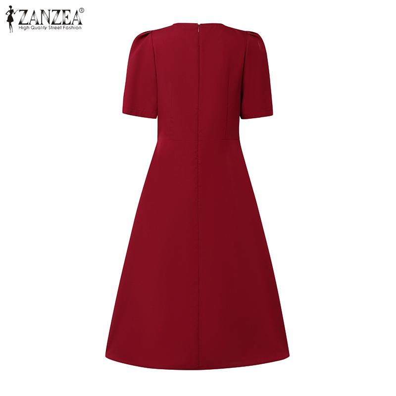 ZANZEA Women Casual Round Neck Short Sleeve Print Dress
