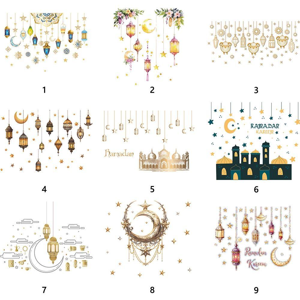 Multicolor Eid Mubarak Wall Stickers Star Moon Lantern Castle Ramadan Kareem Decals Eid Al-fitr Accessories Mural Bedroom