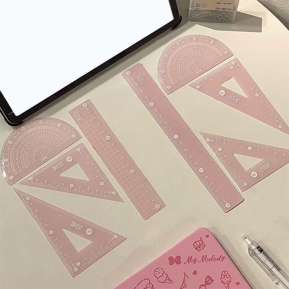 4PCS/Set Thickened Straight Ruler Transparent Set Square Multifunctional Jelly Ruler Set  Boys/Girls