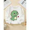 European sizes Kids' Round-Neck Hoodie - Cute Green Dinosaur with Heart , Sportswear And Casual Wear, Soft And Comfortable