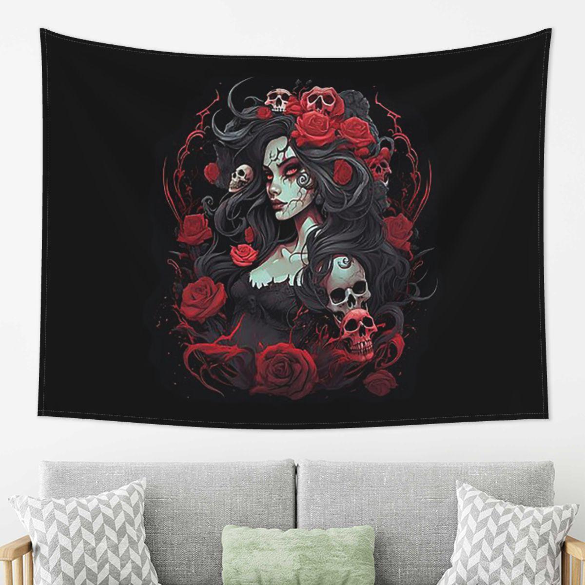 

Alexander Gothic Las Elegantes Girls Day Of Dead Skull Tapestry Decoration Art Aesthetic Tapestries Home Wall Cloth Wall Hanging 74x94cm(29x37in)
