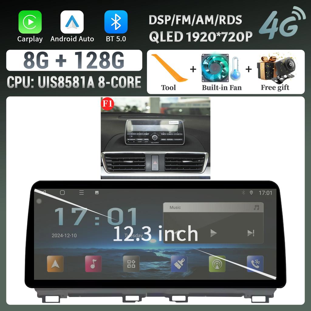 12.3"Car Radio Multimedia GPS For Mazda 3 Axela BM 2013-2017 Android 14 Navigation Wireless BT Carplay Head Unit Screen Stereo