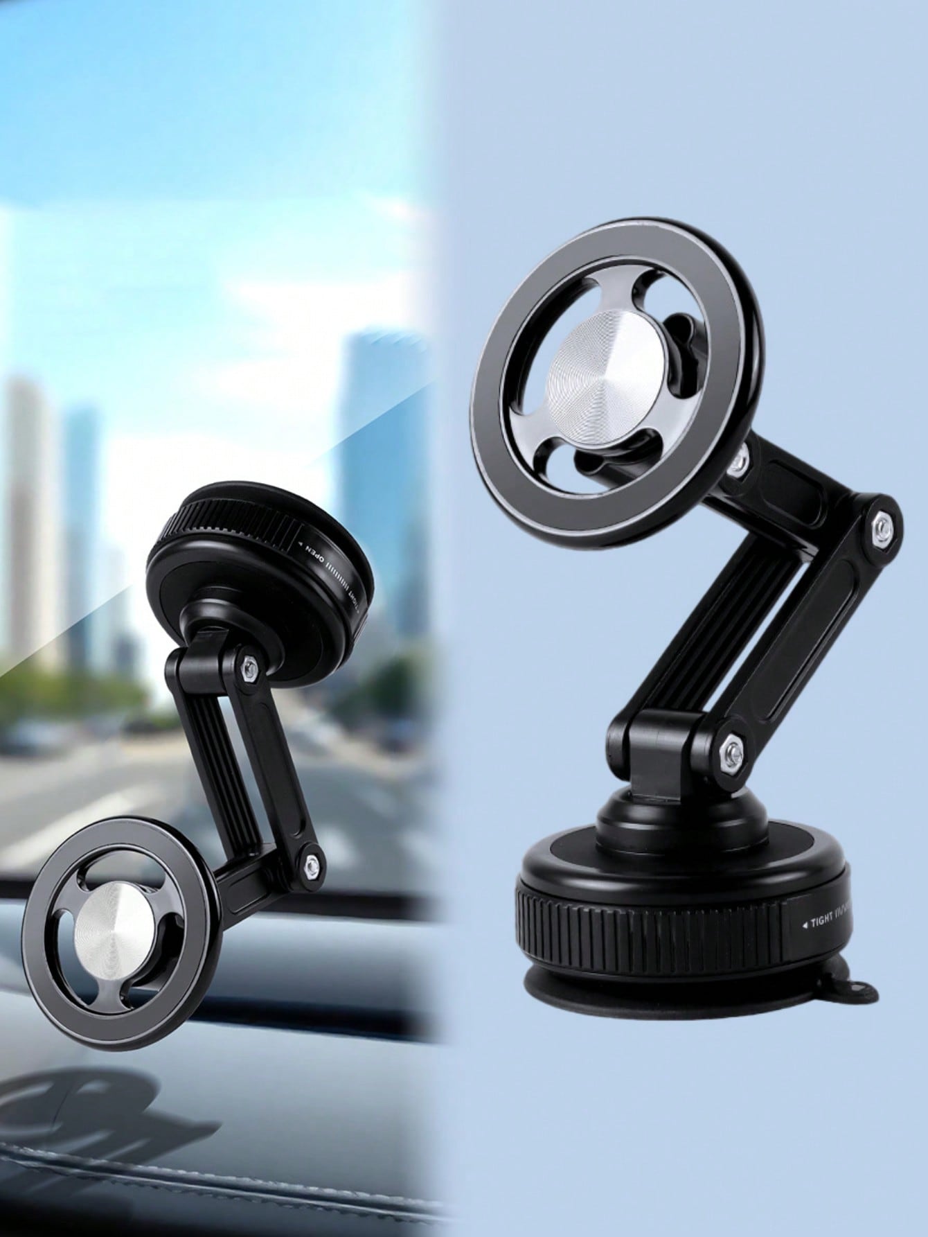 Vacuum Suction Magnetic Car Phone Holder – 360° Rotatable, for iPhone MagSafe & Android