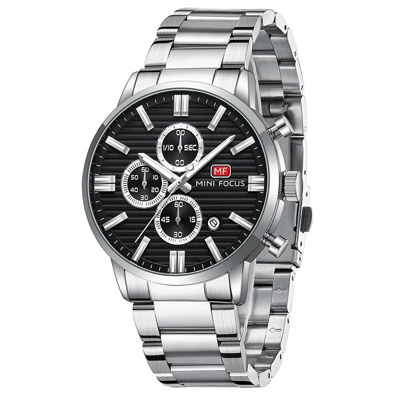 Luxury Men Quartz Watch Chronograph 24H Display Calendar Date Luminous Pointer Stainless Steel Strap Wristwatch