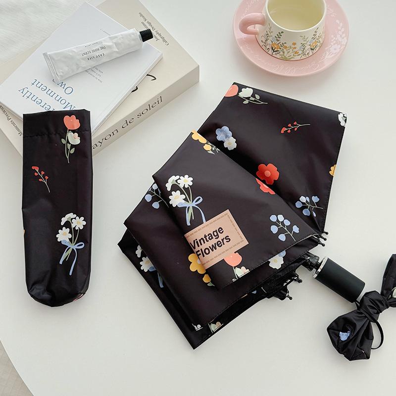 Oil Painting Flower Umbrella Women's Wind and Rain Dual-purpose Small Fresh Sun Protection UV Protection Automatic Folding Sun Umbrella