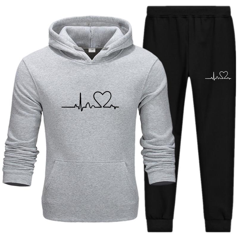 Men's Casual Sports Hoodie Set 2024 with Heart Rate Print