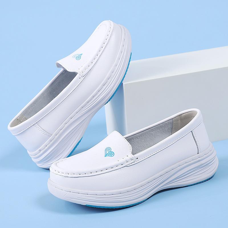 Air Cushion Nurse Shoes Women's Spring Summer Hollow Soft Sole Breathable Thick Sole Non-slip Leather Work Medical Shoes Spot
