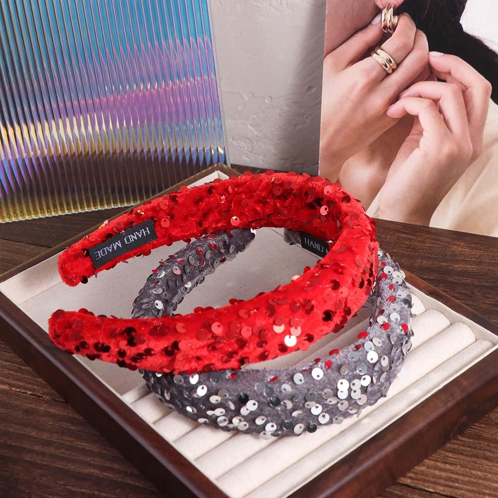 Velvet Sequins Headband Solid Color Sponge Hair Band Fashion Wide Hairband  Girl