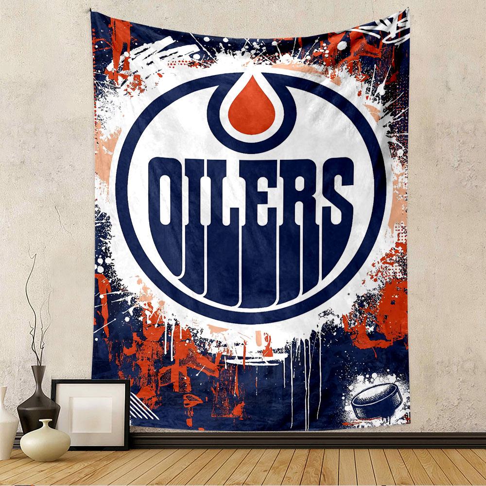Edmonton Oilers Logo Tapestry Wall Hanging, NHL Hockey Team Emblem Poster, Sports Wall Decor for Bedroom Living Room Dorm