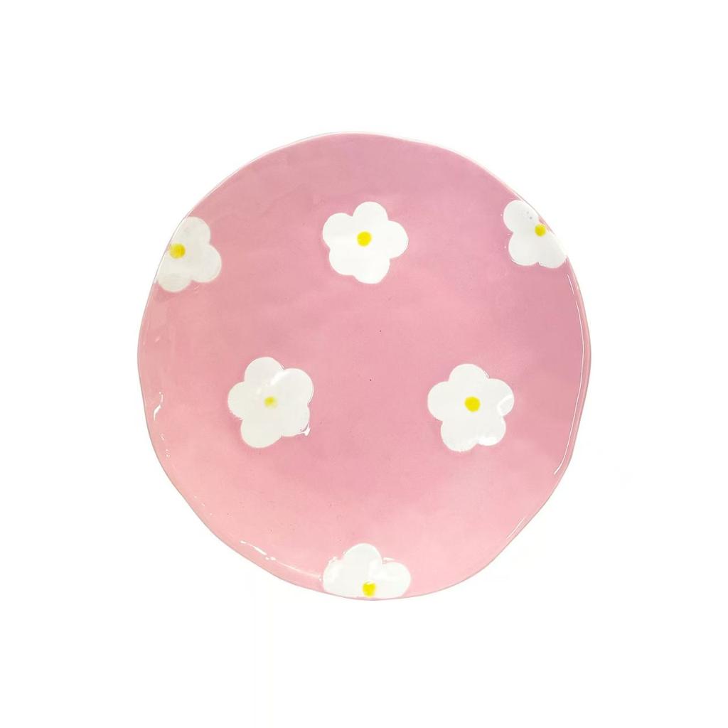 Japanese Vintage Hand Painted Dots Daisy Pottery Deep Plates Creative Moon Star Steak Flat Plate Handmade Salad Dinner Dishes